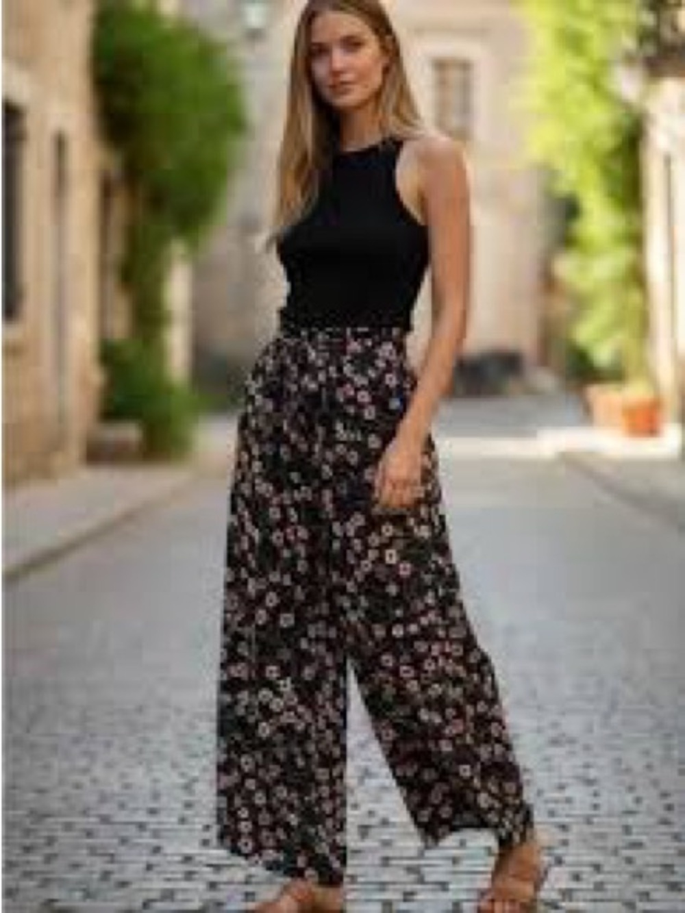 Tommy Hilfiger Black Floral Wide-Leg Pants